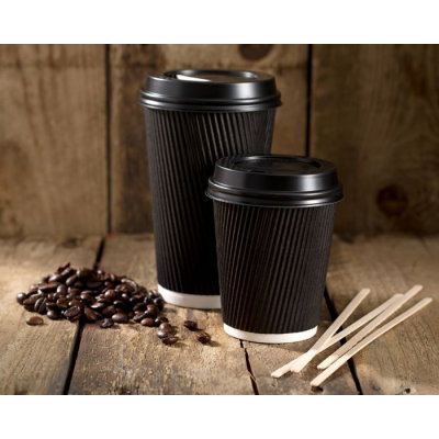 Black Ripple Wrap Hot Cup With Black Lid: 50 Pieces