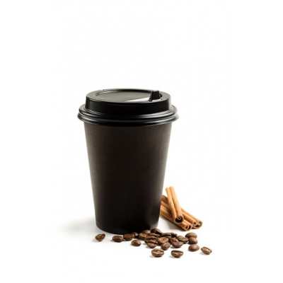 Black Paper Hot Cup With Black Lid: 50 Pieces