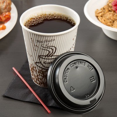 Ripple Wrap Hot Cup With Black Lid: 50 Pieces - Cafe Design