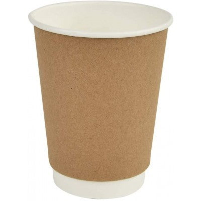 Kraft Double Wall Paper Cup With White Lid: 50 Pieces