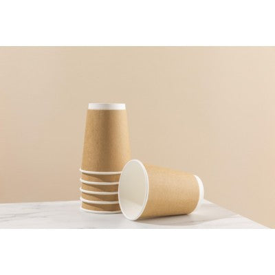 Kraft Double Wall Paper Cup With White Lid: 50 Pieces