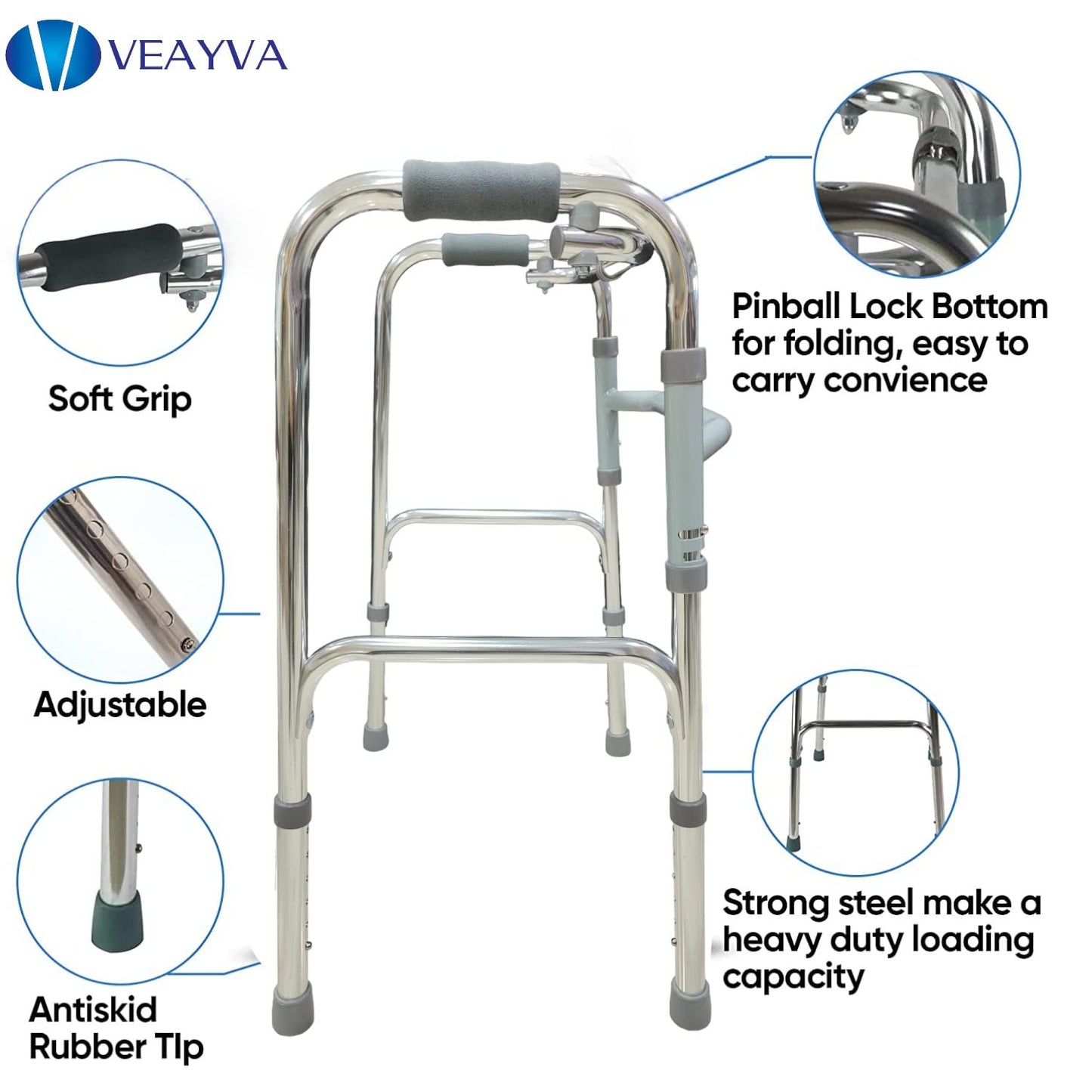 Adjustable Folding Walker for Seniors and Mobility Support