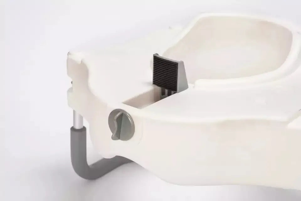 Raised White Toilet Seat with Removable Padded Armrests